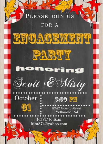 Chalkboard and picnic cloth Engagement - BBQ Party Invitations