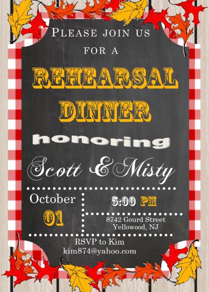 Chalkboard and picnic cloth Rehearsal Dinner - BBQ Party Invitations