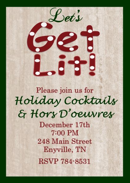 Get Lit! Woodgrain Christmas Party invitations