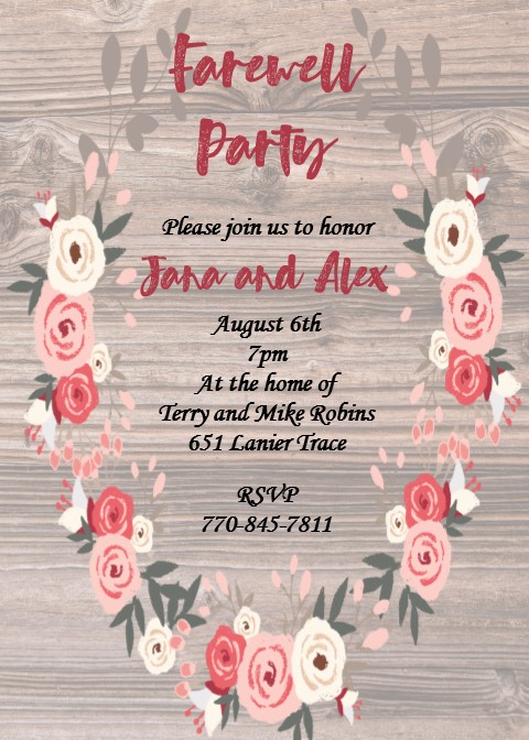 Wood and wreath farewell Party Invitations