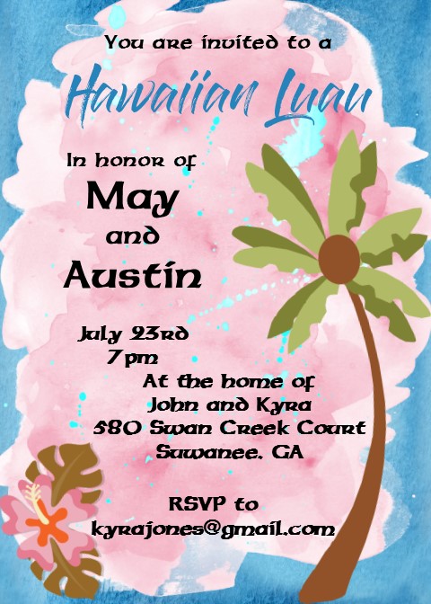 watercolor luau hawaiian party invitation