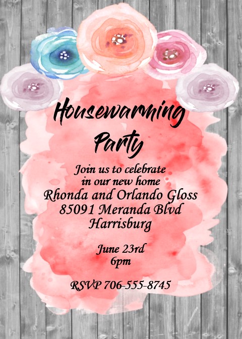 watercolor roses on wood Housewarming Party Invitations