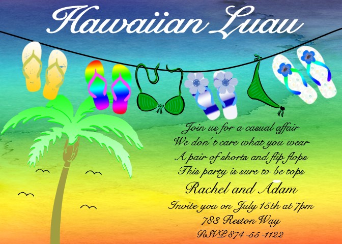 flip flops on a line luau invitations