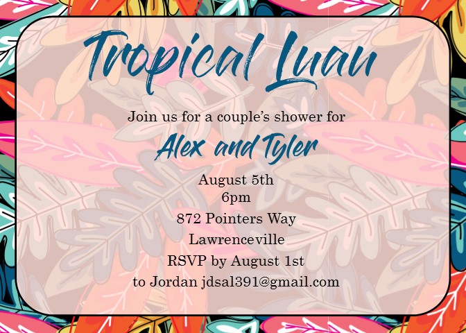 tropical leaves luau hawaiian party invitation