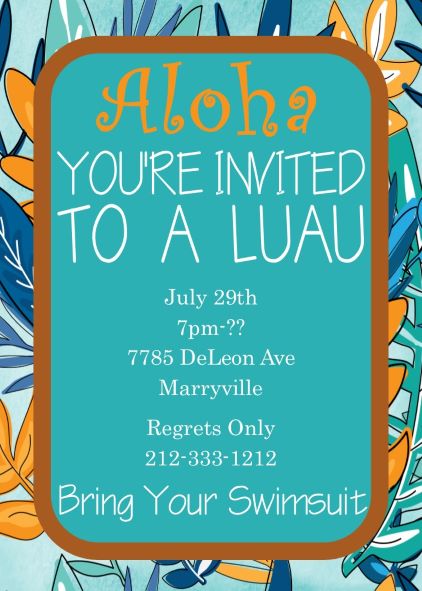 Luau leaves hawaiian party invitation