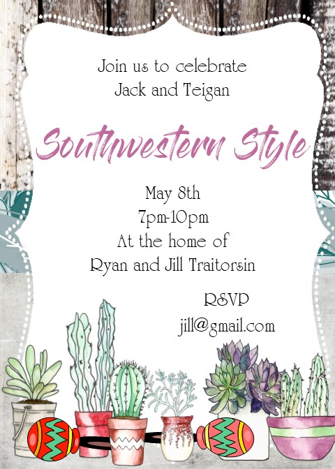 Southwest Cacti mardi gras Mexican Fiesta Invitations