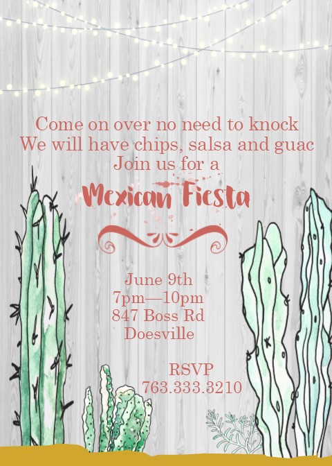 Cacti against fence- Mexican Fiesta Invitations