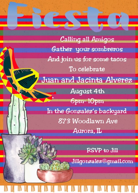 fiesta cactus with sombrero party invitations