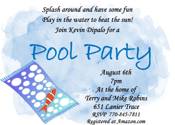 Watercolor Pool with towel Party Invitations