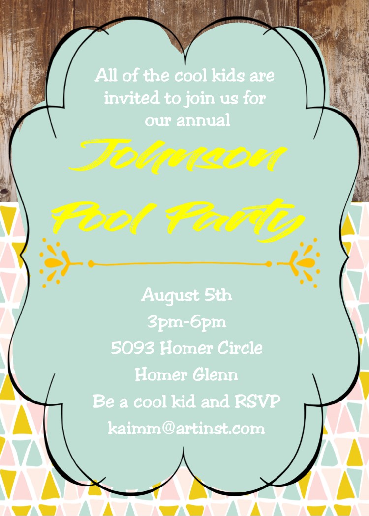 Deco Frame Pool Party Invitations
