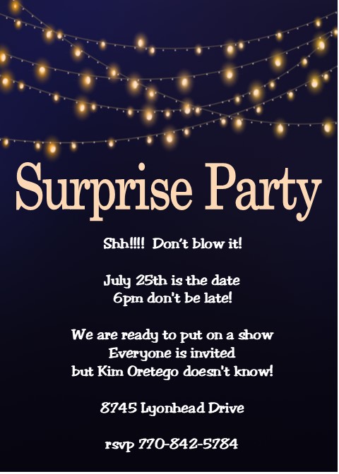 Lights at Night Surprise Party Invitation