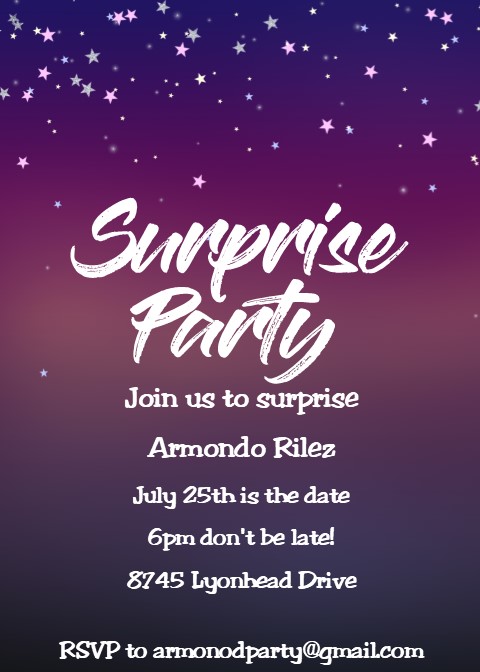 Stars at Night Surprise Party Invitation