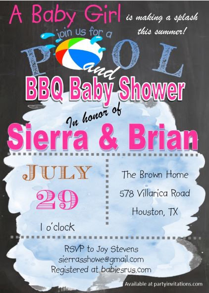 Pool and BBQ Baby Shower Invitations