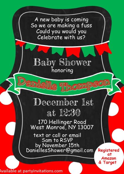 red and green Chalkboard - Couple Baby shower Invitations