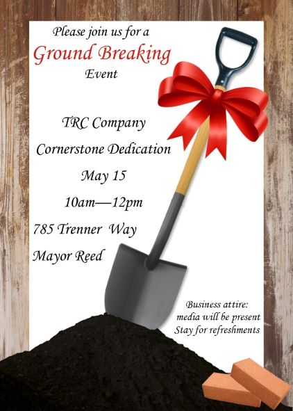 Shovel with red ribbon Ground Breaking Invitations