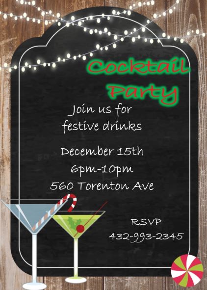 calkboard on wood Cocktail Christmas Party Invitations