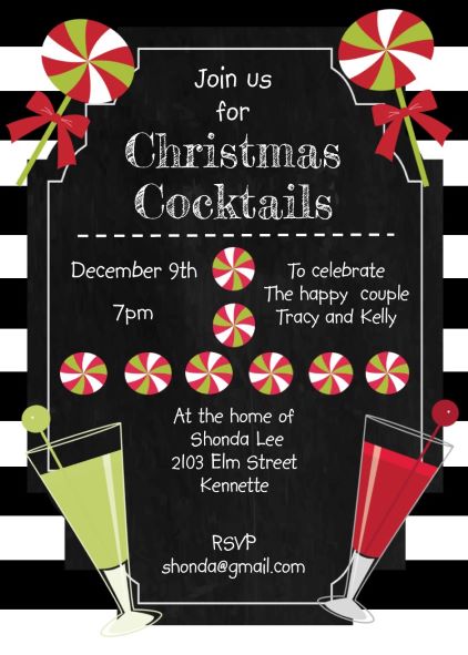 Black and White Cocktail Christmas Party Invitations