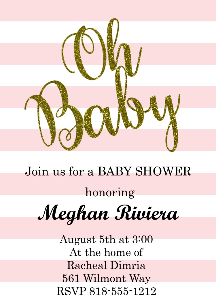 Baby Girl Pink and Gold Shower Invitations