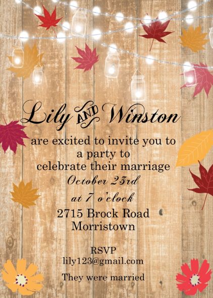 leaves and lights Fall eloping party invitations