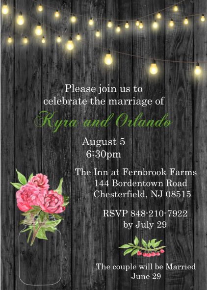 string lights and peonies Country Party Invitations