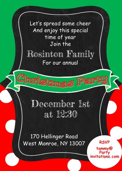 Red and Green Chalkboard Christmas Party Invitations