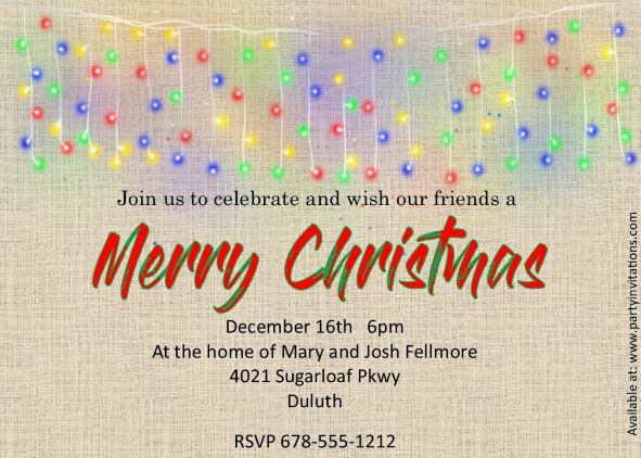 Burlap and Lights Christmas Party Invitations