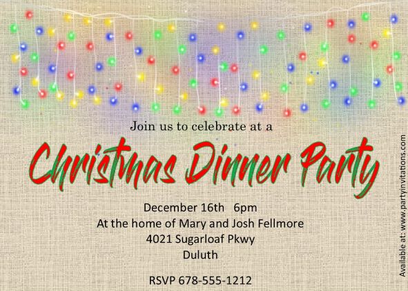 Burlap and Lights Christmas dinner Party Invitations