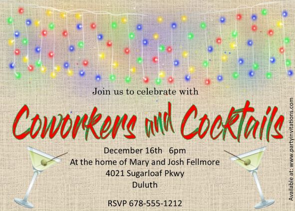 2215 Burlap and Lights Work Christmas Party Invitations