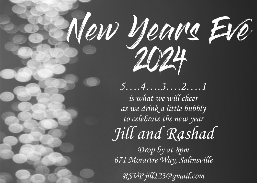 Black and White New Years Eve Party Invitations