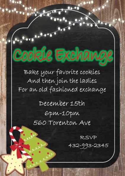 Christmas Holiday Cookie exchange Party Invitations on Chalkboard