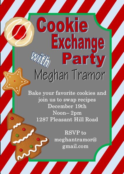 Red Stripes Christmas Holiday Cookie exchange Party Invitations