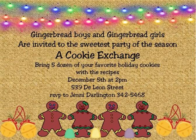 Cookies and Lights on Burlap Christmas Holiday Cookie exchange Party Invitations