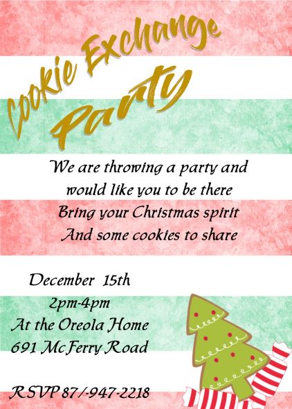 Green and Red Grunge Stripes Christmas Holiday Cookie exchange Party Invitations
