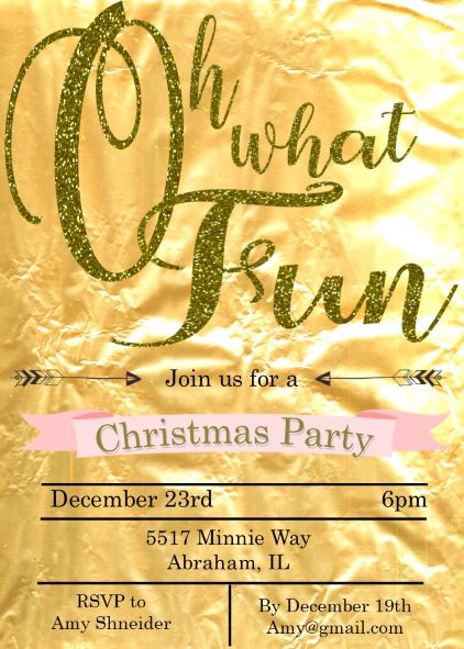 Oh what fun gold foil Christmas Party Invitations