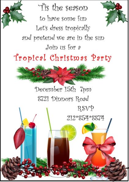 Tropical Cocktail Christmas Party Invitations Santa hat on the beach