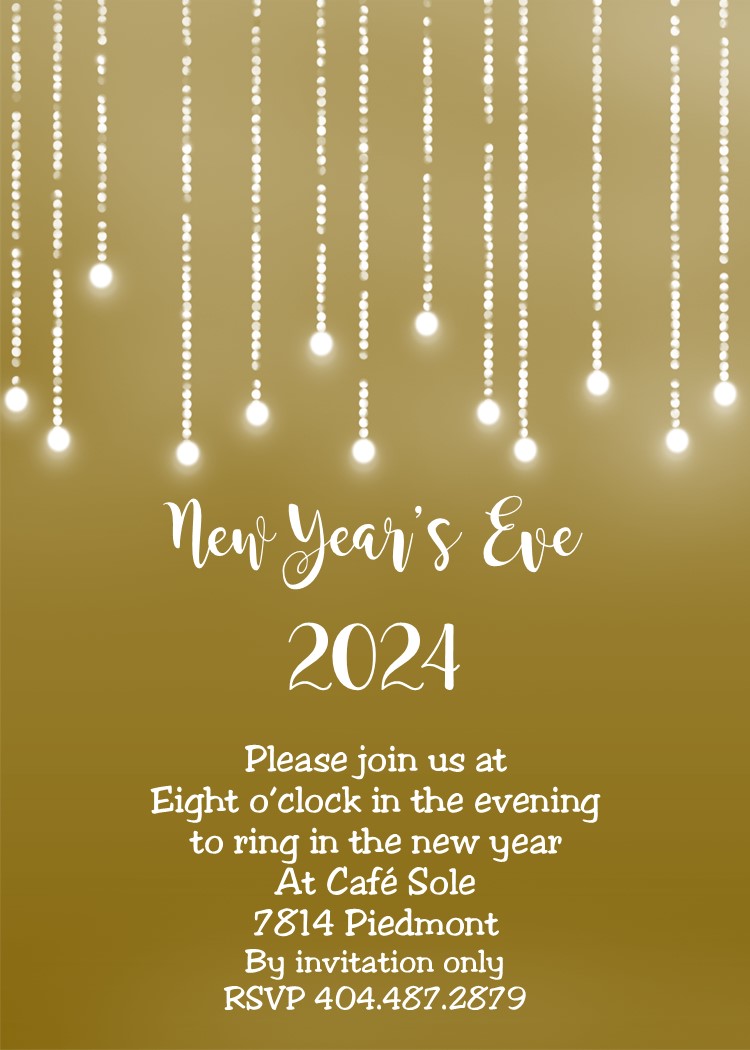 Golden with String Lights New Years Eve Party Invitations