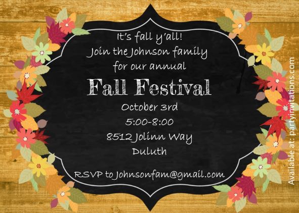 Fall Chalkboard on wood party invitations