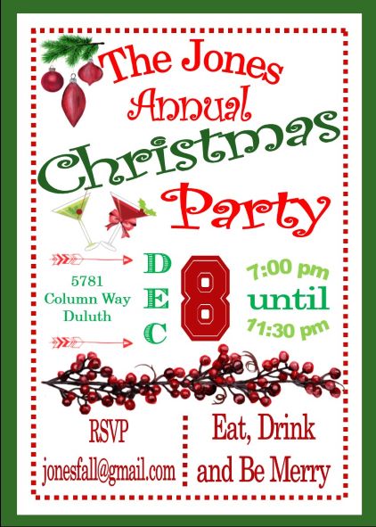 Berry and Cocktail Christmas Party Invitations