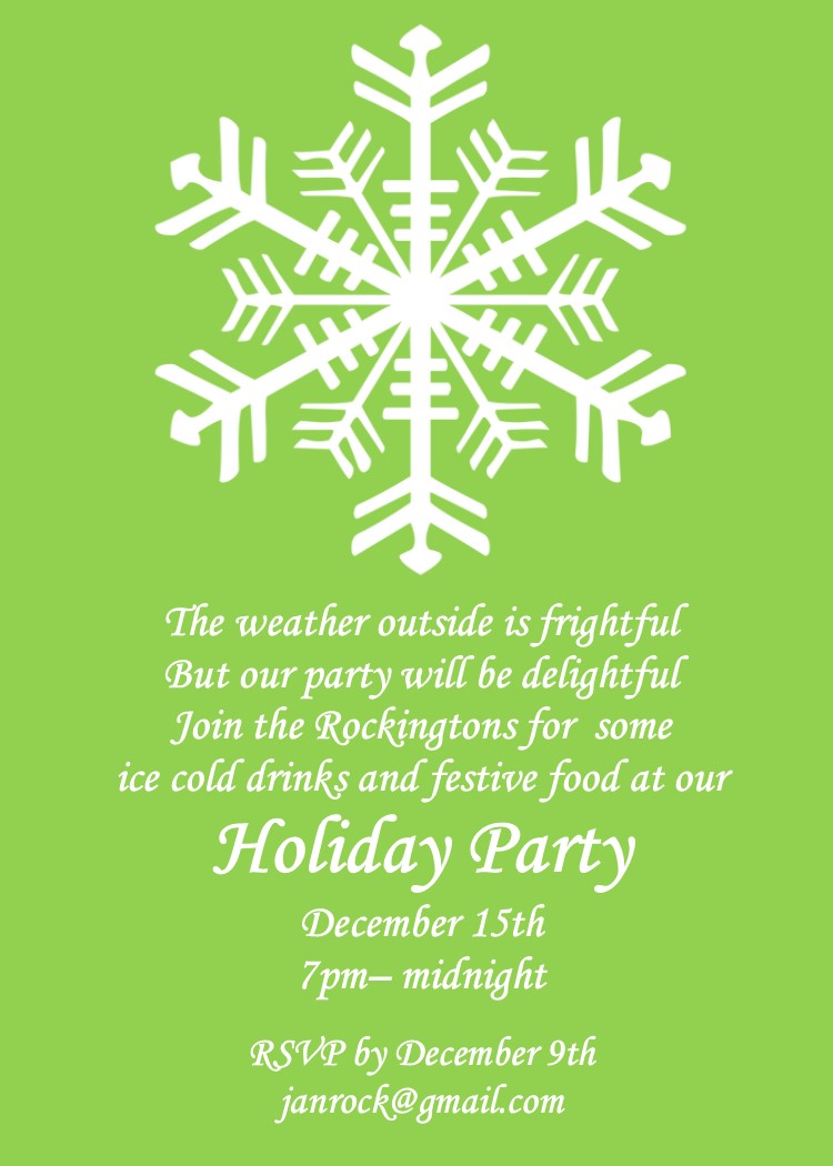 Snowflake on Green Christmas Party Invitations