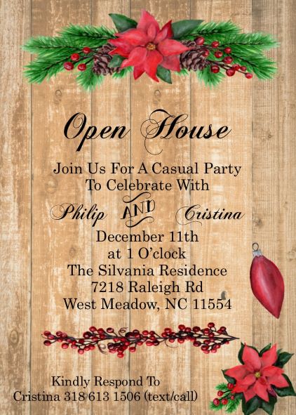 Woodgrain Fence Open House Christmas Invitations