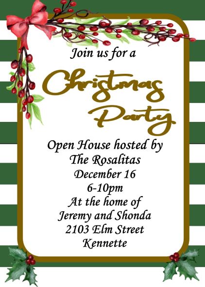 Green Stripes Christmas Party Invitations