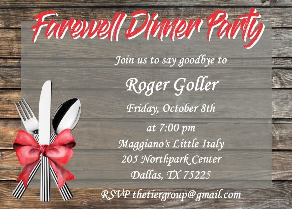 Dinner on Wood Going Away Party Invitation