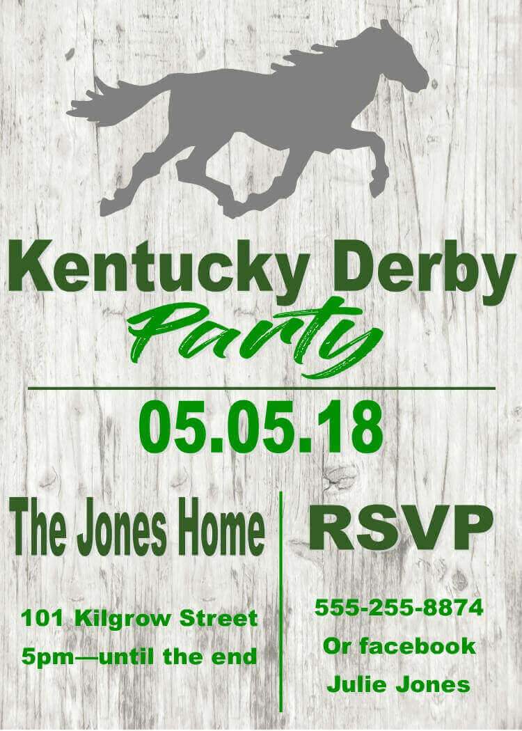Kentucky Derby Party Invitations Horse on Wood