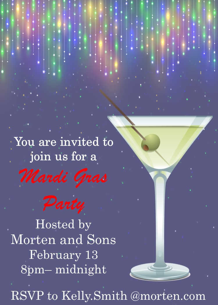 Martini Mardi Gras Party Invitations