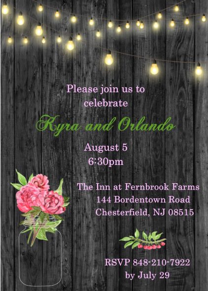 String lights and peonies anniversary Party Invitations