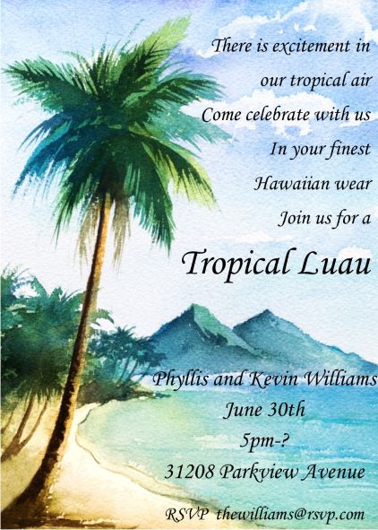 Hawaiian Beach Luau Party Invitations