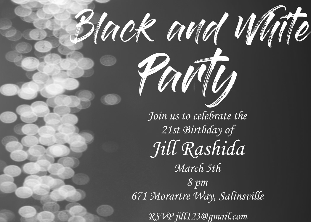 Black and White 21st birthday Party Invitations