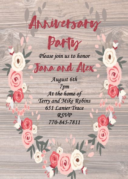 Wood and Wreath anniversary Party Invitations