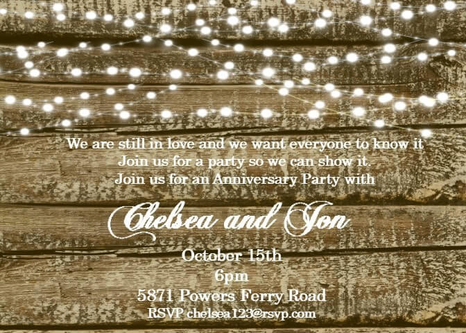 Wood and String Lights anniversary Party Invitations