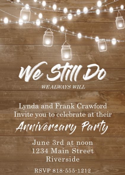 Mason Jar Lights Anniversary Party Invitations